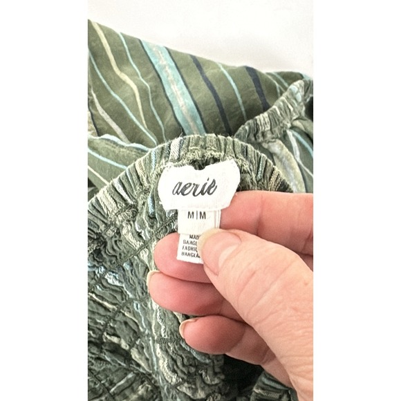 Aerie Linen Strapless Wide Leg Jumpsuit Womens Medium Green Boho Resort Beach - Picture 4 of 10